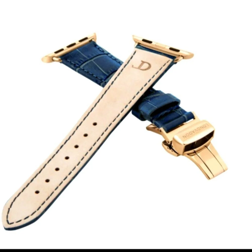 Women Watchband Leather Apple 1-9, Ultra 2, 38-42 44-49 Longvadon Gold Clasp - Picture 3 of 6